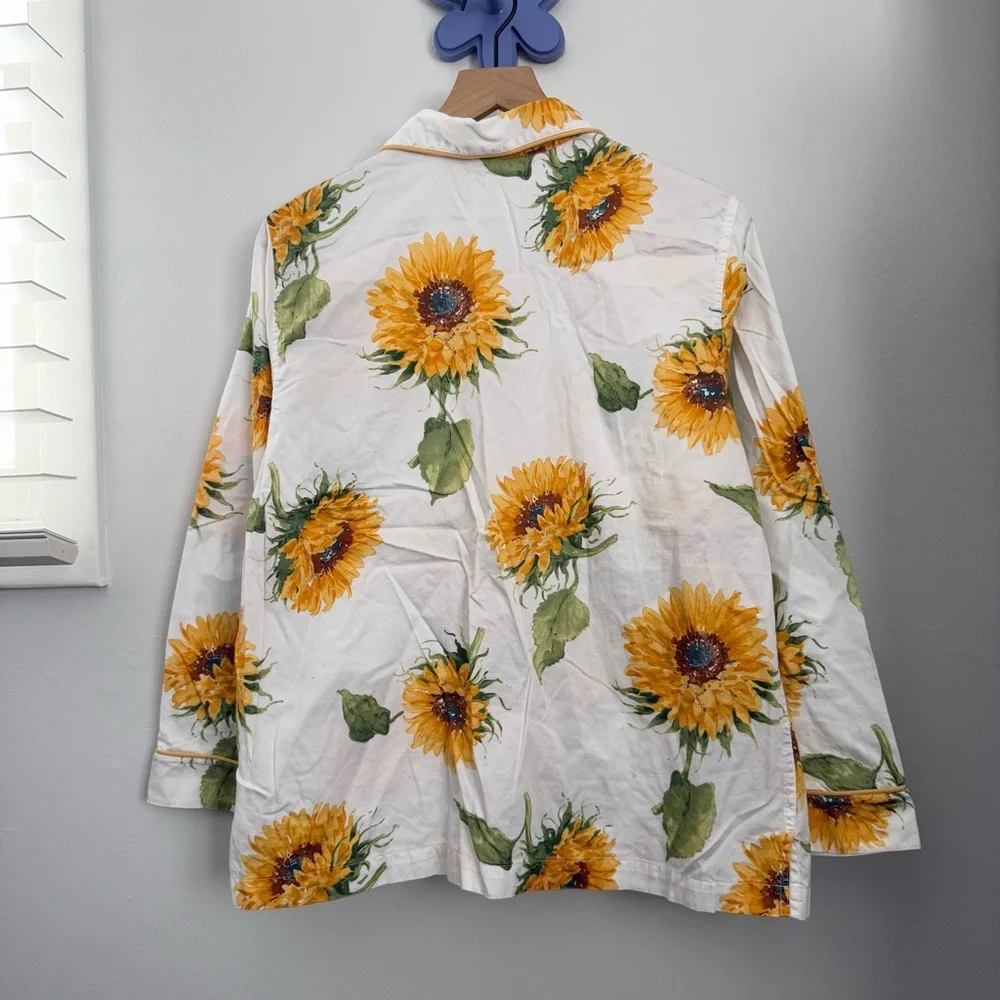 L.L. Bean Women’s‎ Large Sunflower Print PJ Shirt White Spring Floral Cottage